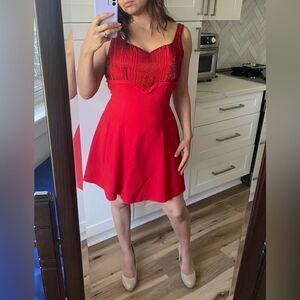 Vintage Tiffany Designs Red Fit and Flare Beaded Sweetheart neckline Mini Dress